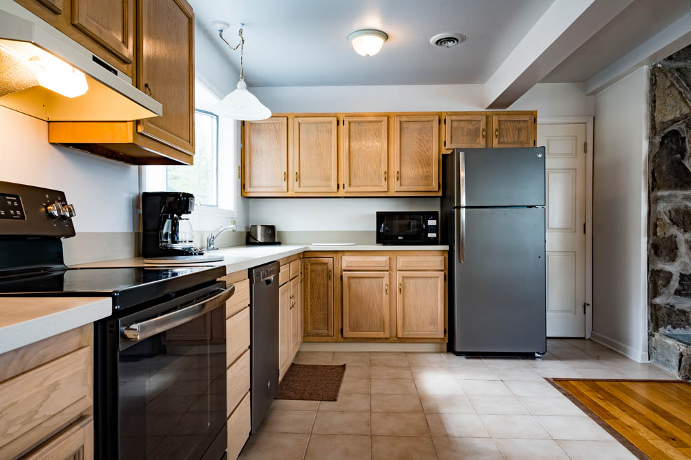 Lakefront Chalet kitchen view 2