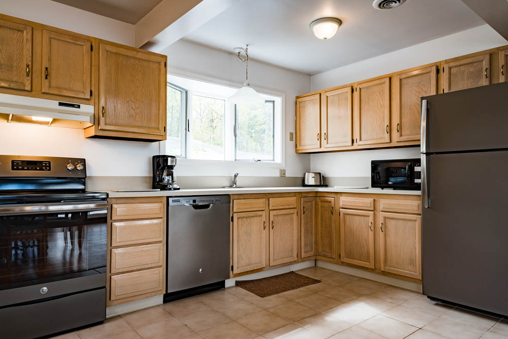 Lakefront Chalet kitchen view 3