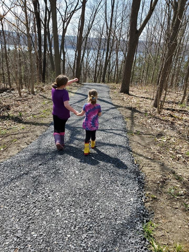 girls on nature path